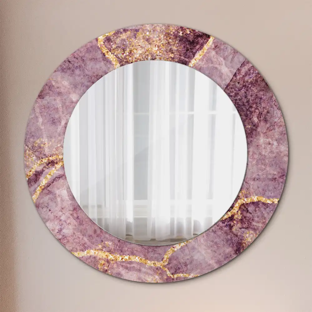 Round mirror frame with print Imitation marble