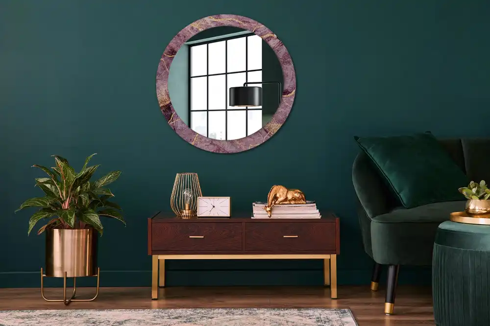 Round mirror frame with print Imitation marble