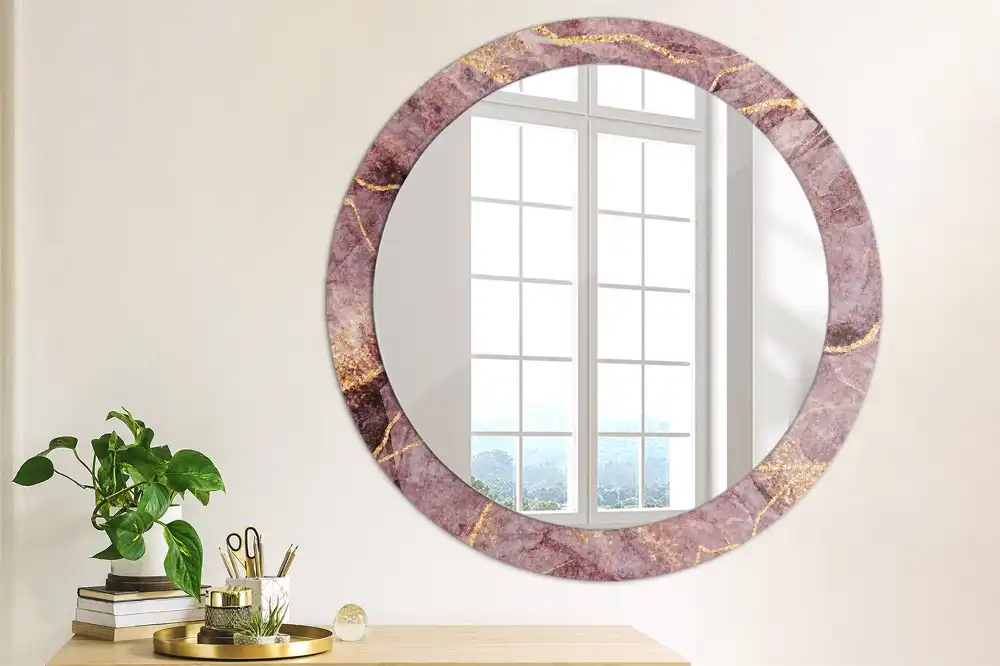 Round mirror frame with print Imitation marble