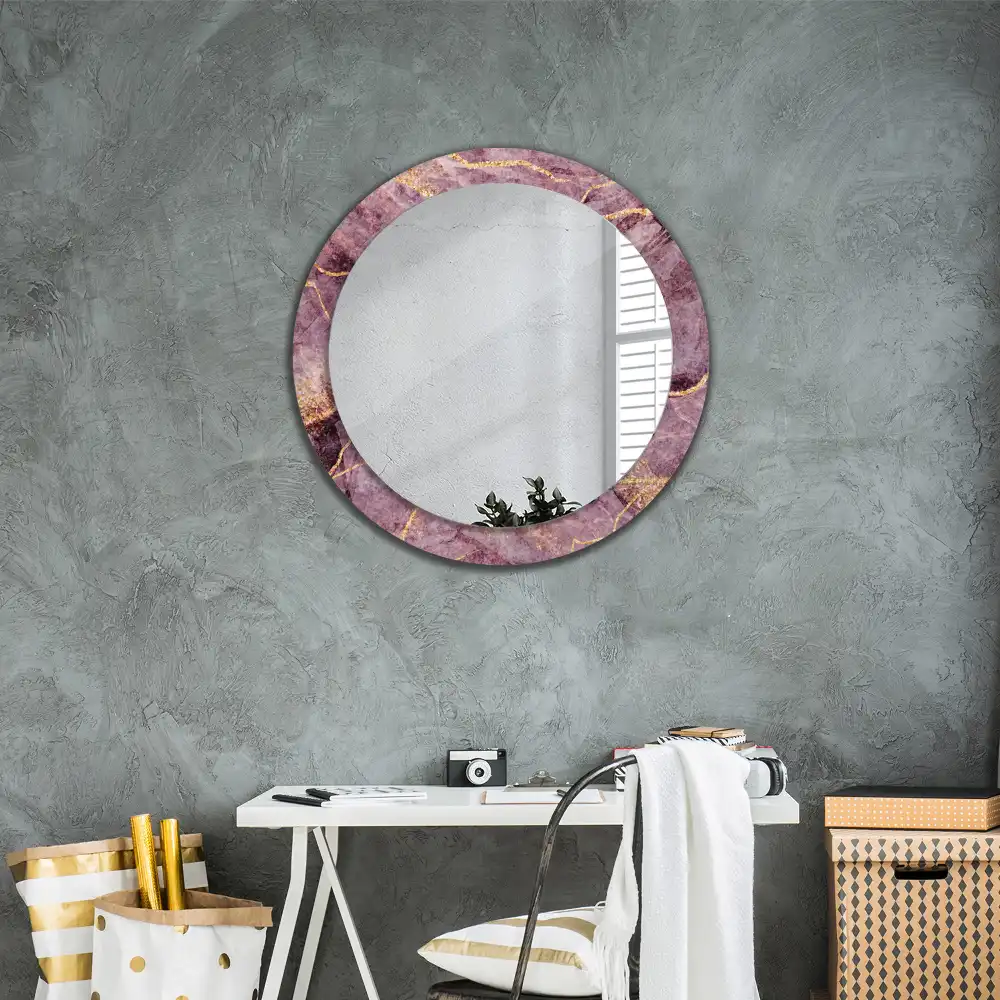 Round mirror frame with print Imitation marble