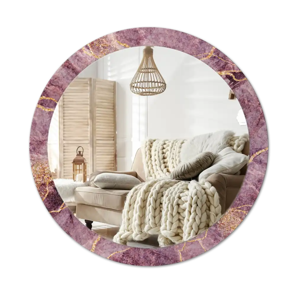 Round mirror frame with print Imitation marble