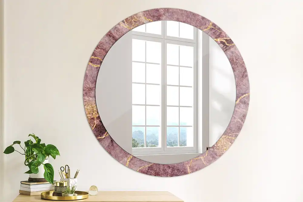 Round mirror frame with print Imitation marble