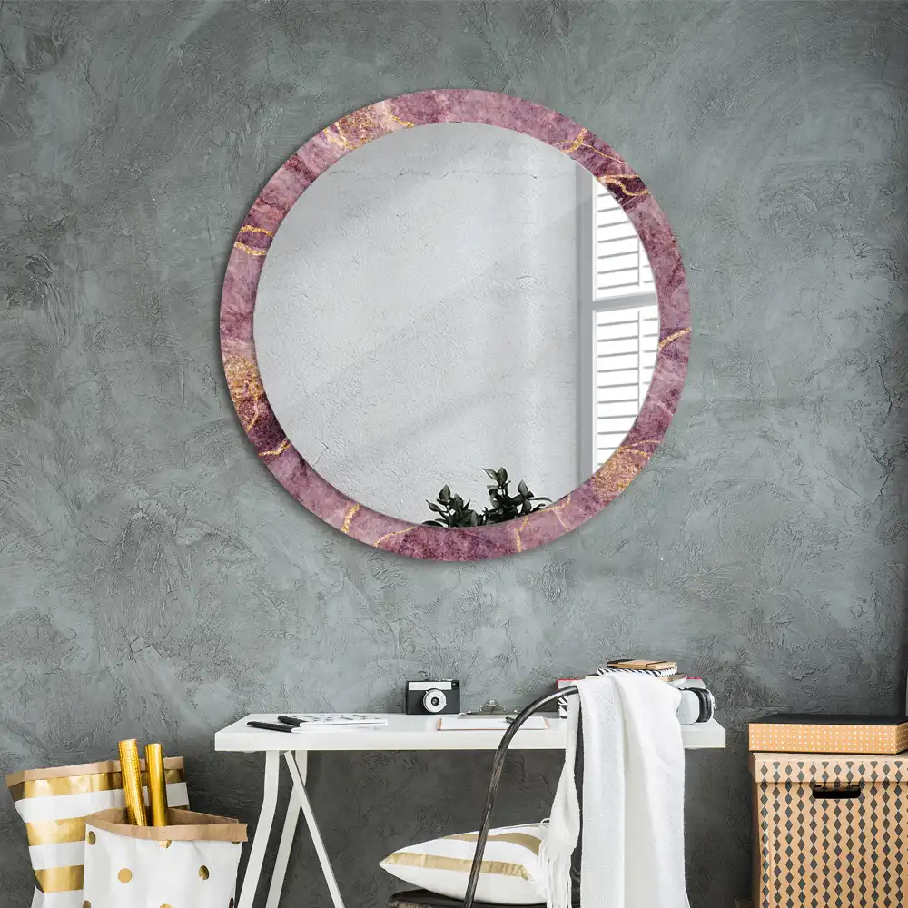 Round mirror frame with print Imitation marble