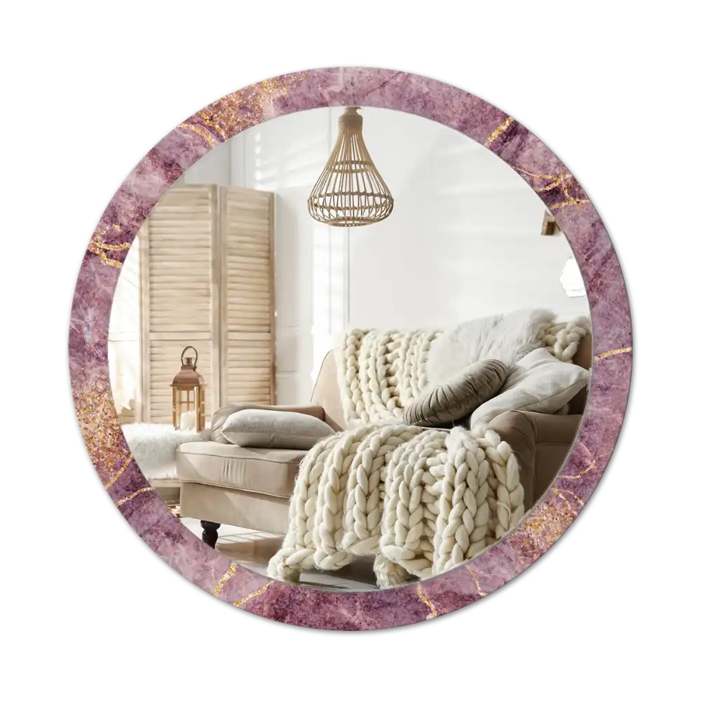 Round mirror frame with print Imitation marble