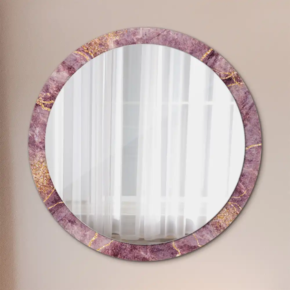 Round mirror frame with print Imitation marble