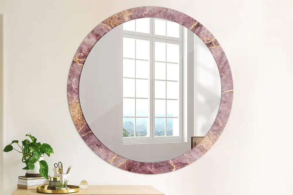 Round mirror frame with print Imitation marble