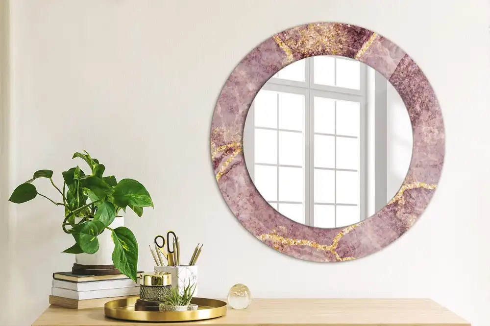 Round mirror frame with print Imitation marble