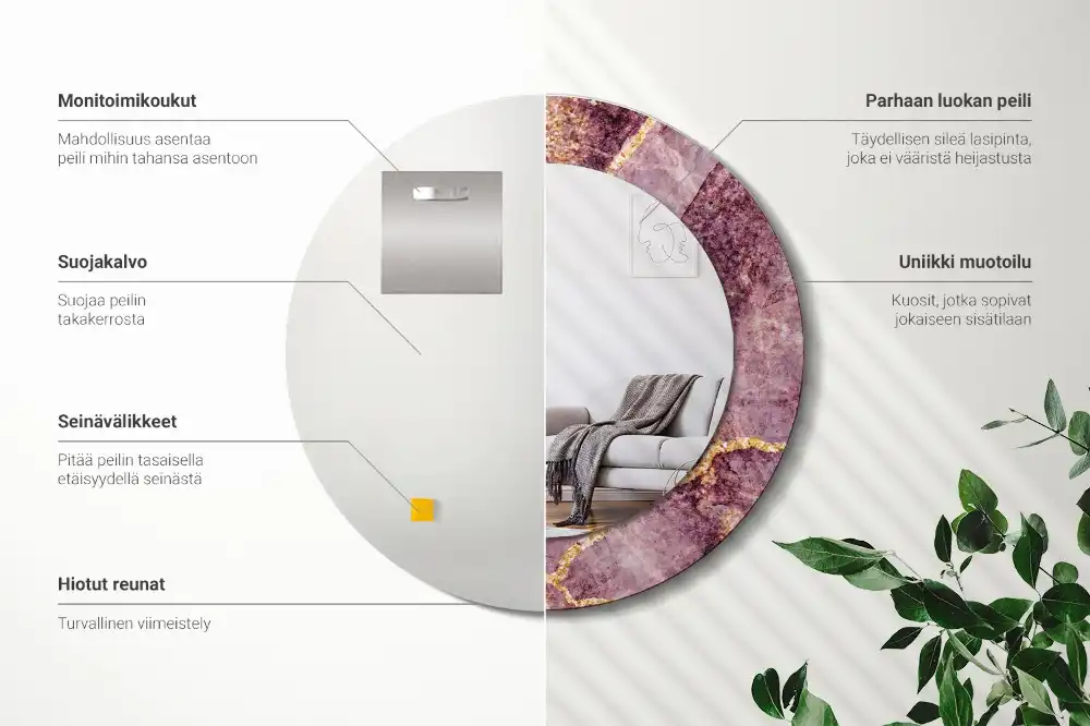 Round mirror frame with print Imitation marble