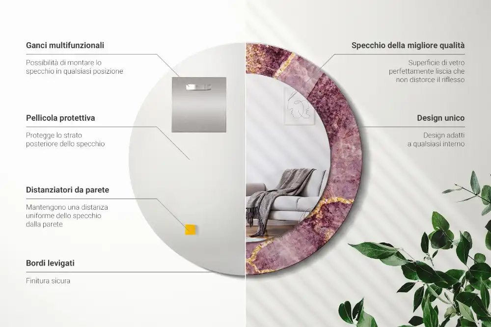 Round mirror frame with print Imitation marble