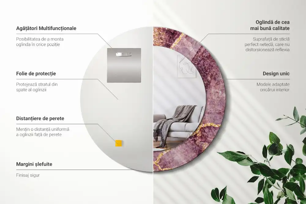 Round mirror frame with print Imitation marble