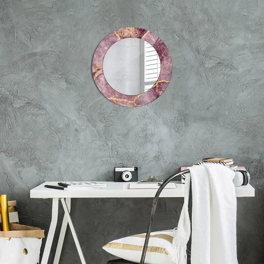 Round mirror frame with print Imitation marble