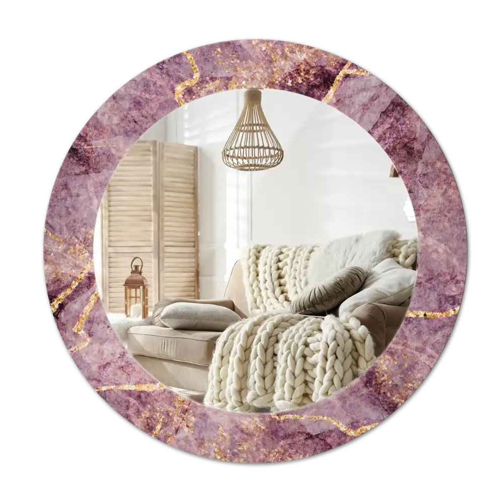 Round mirror frame with print Imitation marble