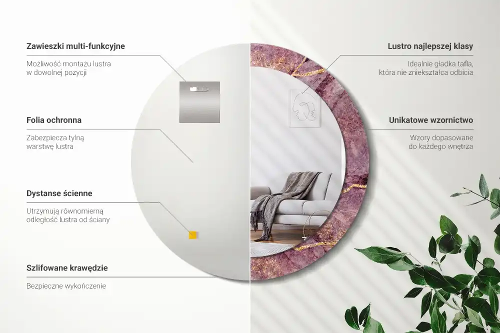 Round mirror frame with print Imitation marble