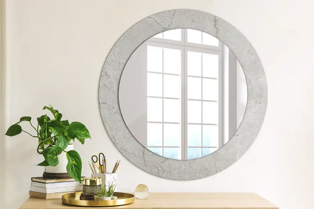 Round printed mirror Gray cement