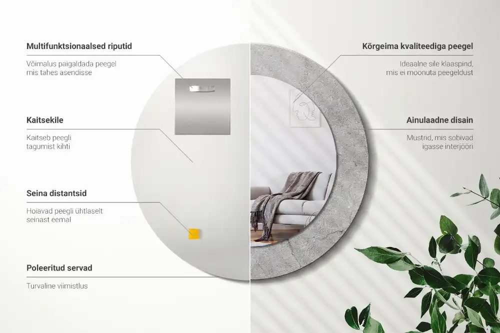 Round printed mirror Gray cement