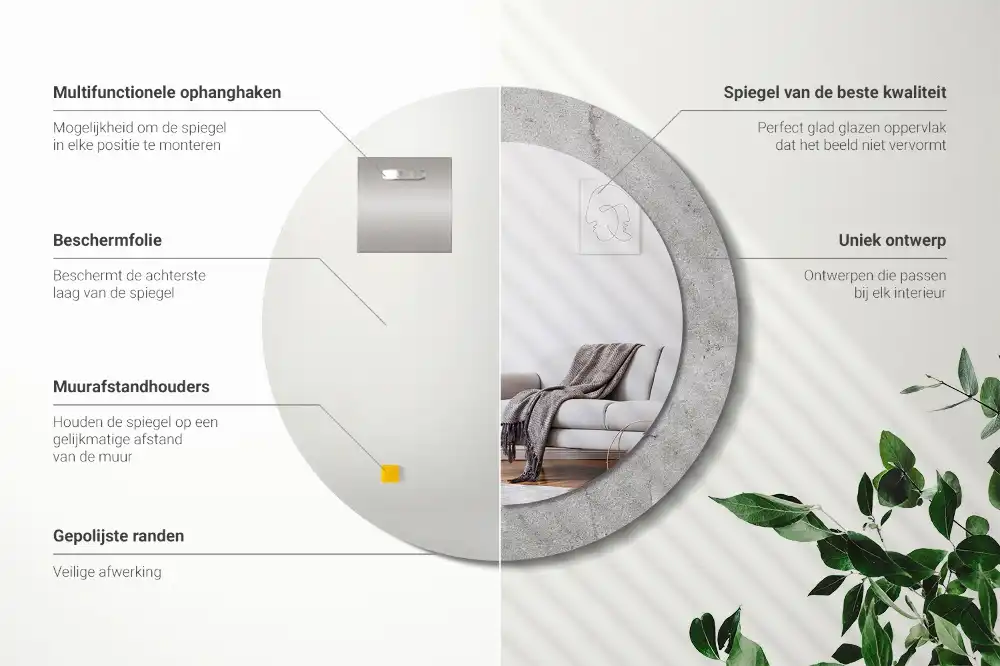 Round printed mirror Gray cement