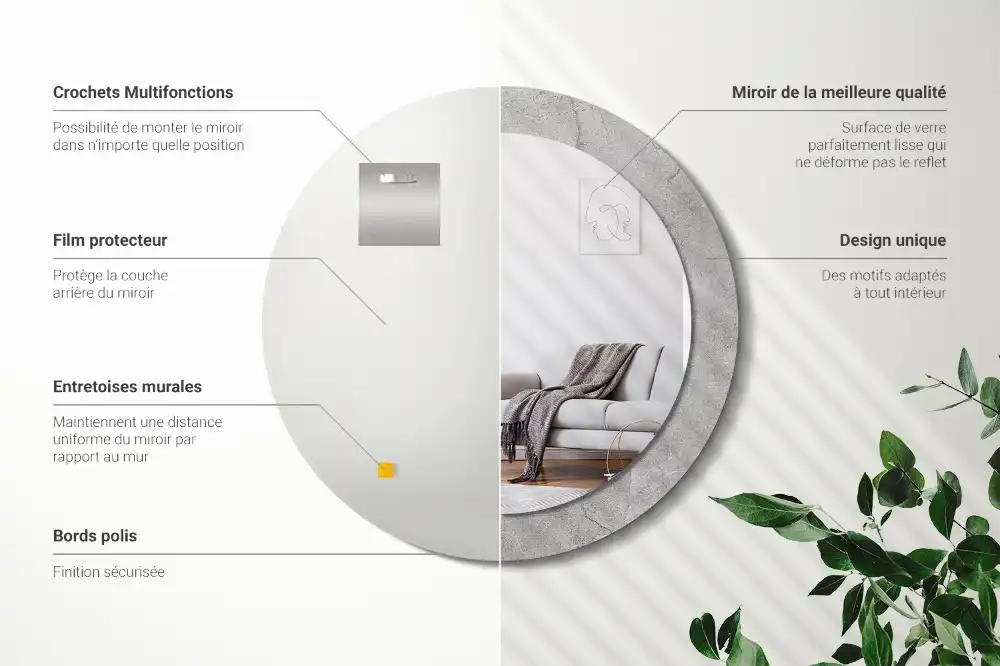 Round printed mirror Gray cement