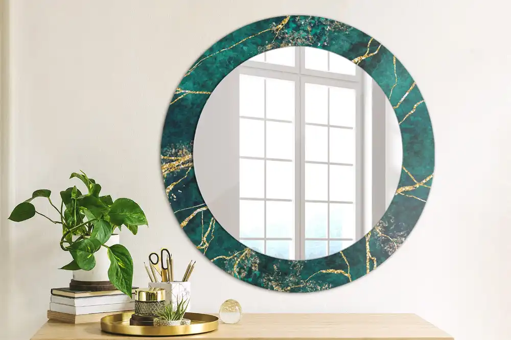 Round decorative mirror Green marble