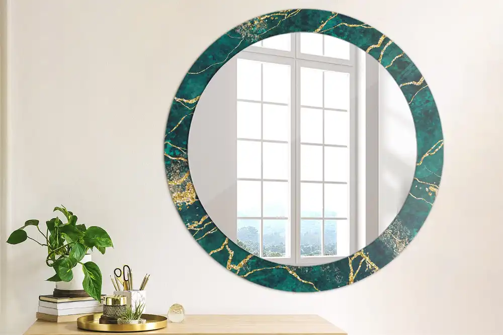 Round decorative mirror Green marble
