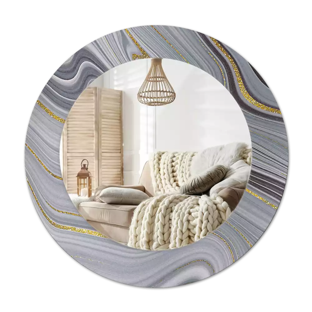 Round wall mirror decor Gray marble