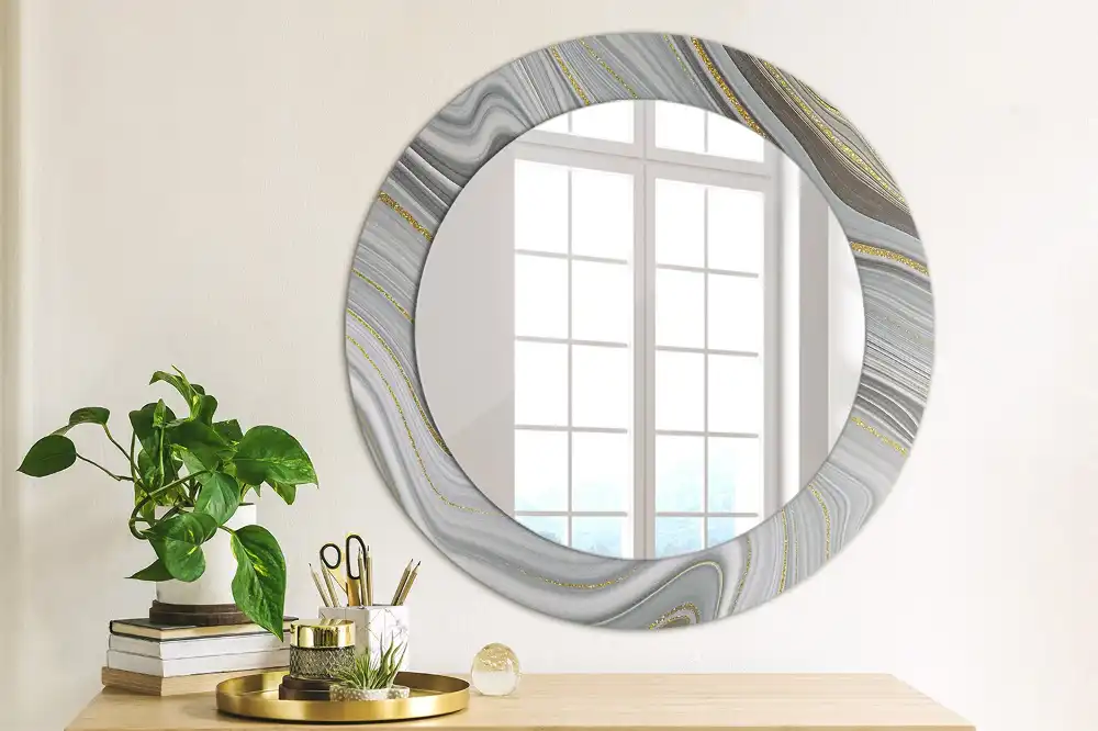 Round wall mirror decor Gray marble