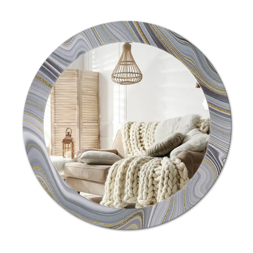 Round wall mirror decor Gray marble