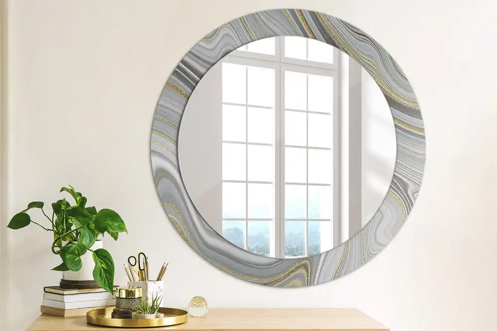Round wall mirror decor Gray marble