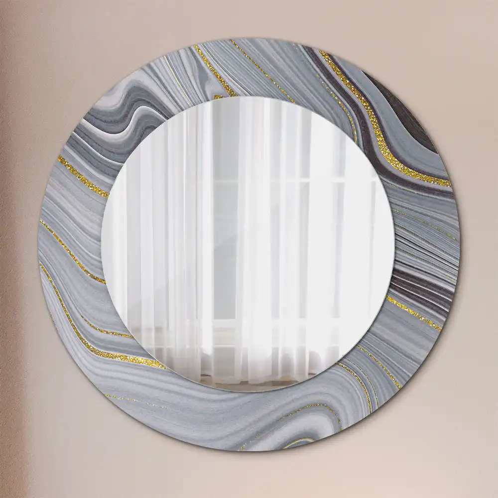 Round wall mirror decor Gray marble