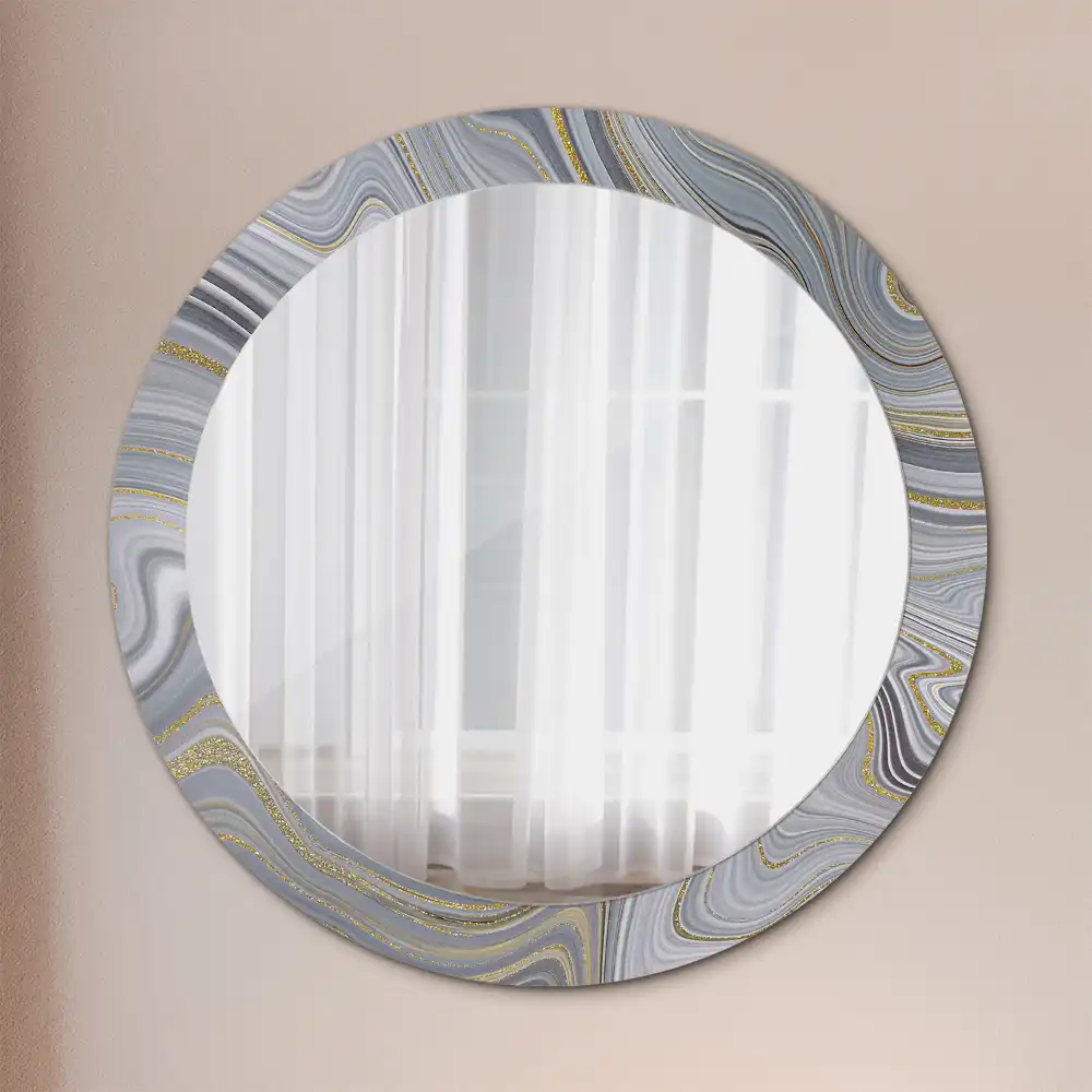 Round wall mirror decor Gray marble