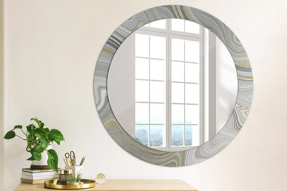 Round wall mirror decor Gray marble