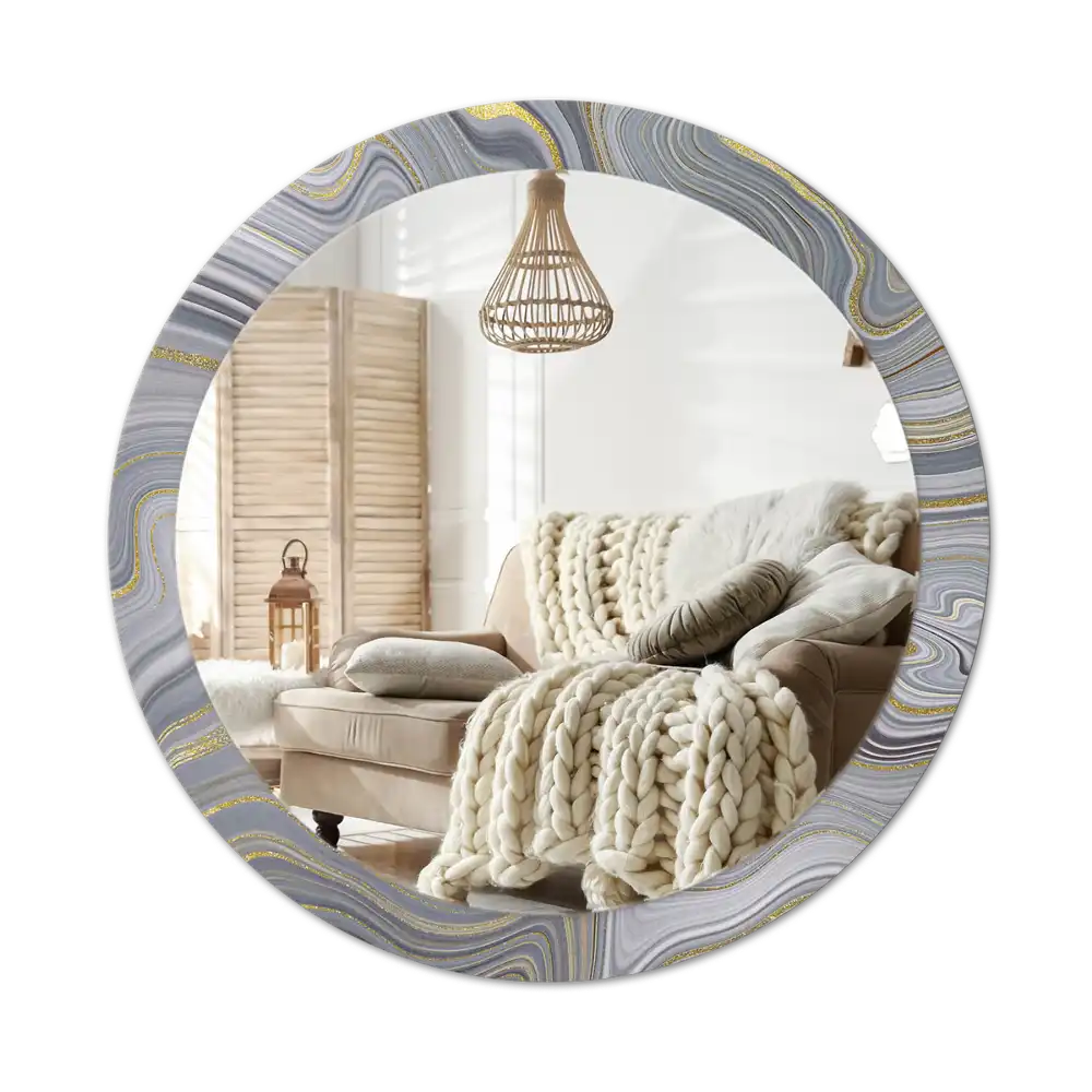 Round wall mirror decor Gray marble