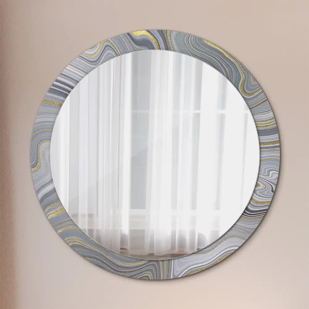 Round wall mirror decor Gray marble
