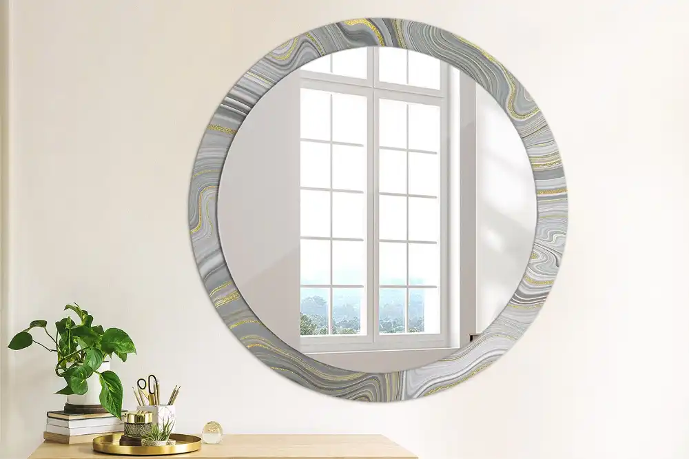 Round wall mirror decor Gray marble