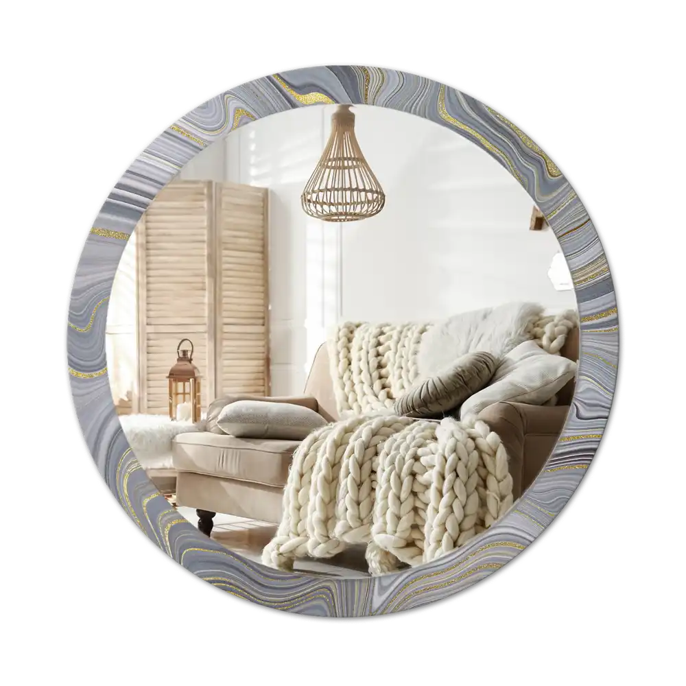 Round wall mirror decor Gray marble