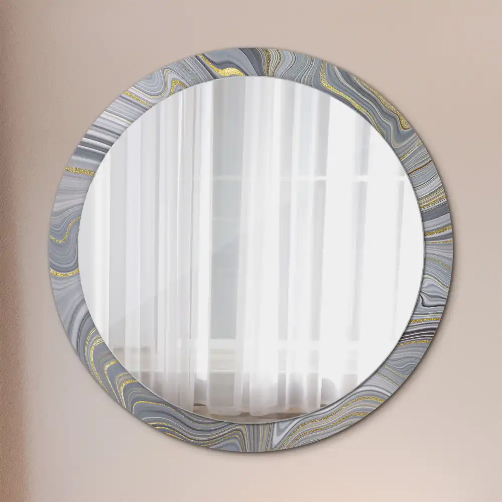 Round wall mirror decor Gray marble