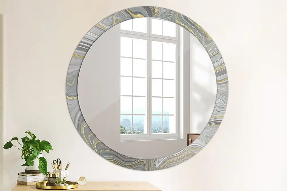Round wall mirror decor Gray marble