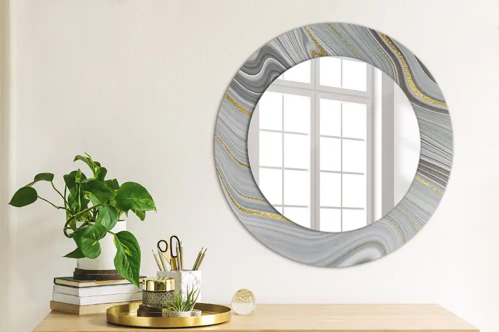 Round wall mirror decor Gray marble