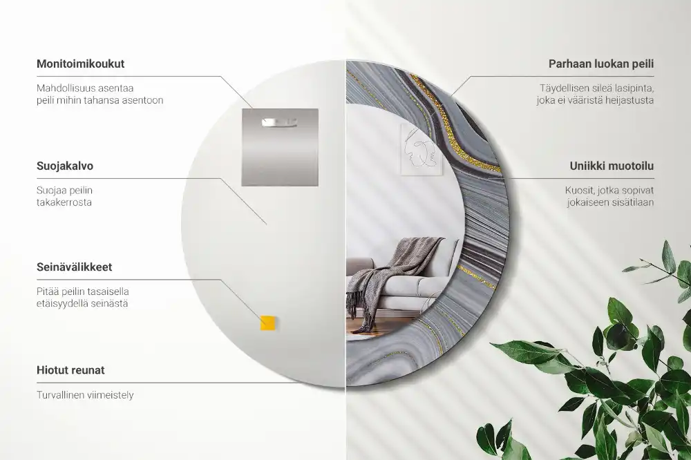 Round wall mirror decor Gray marble