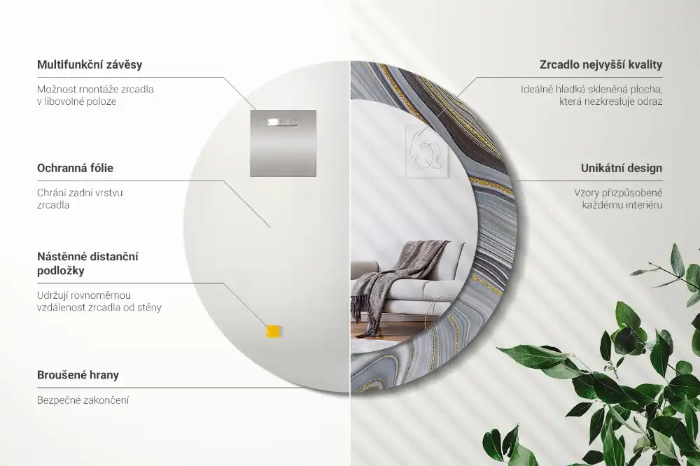 Round wall mirror decor Gray marble