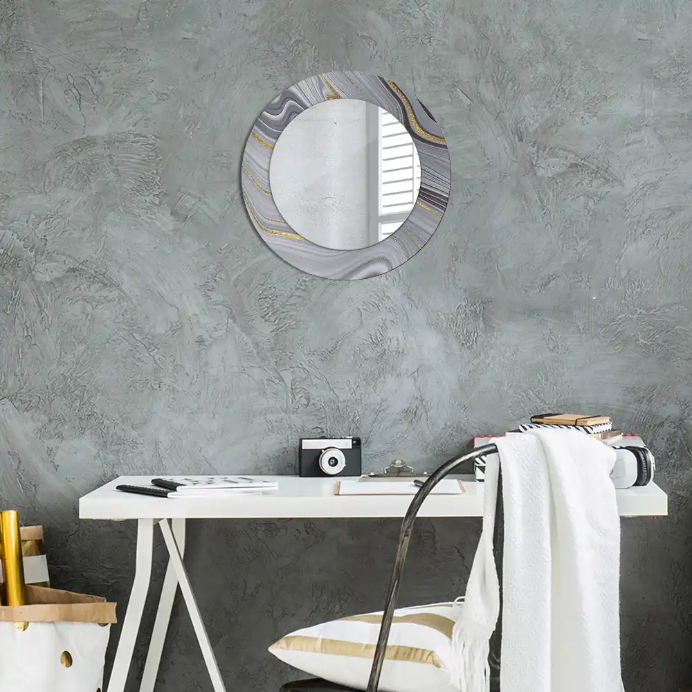 Round wall mirror decor Gray marble