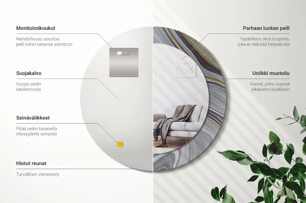 Round wall mirror decor Gray marble