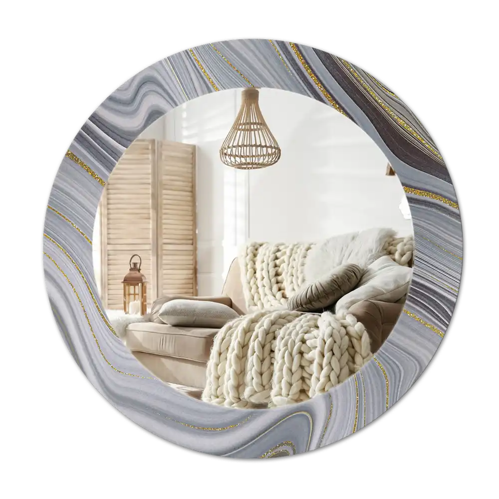 Round wall mirror decor Gray marble