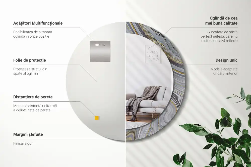 Round wall mirror decor Gray marble