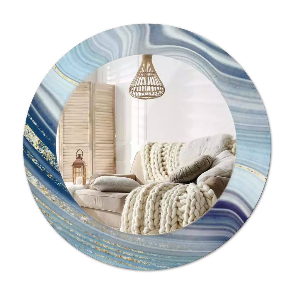 Round mirror frame with print Blue marble