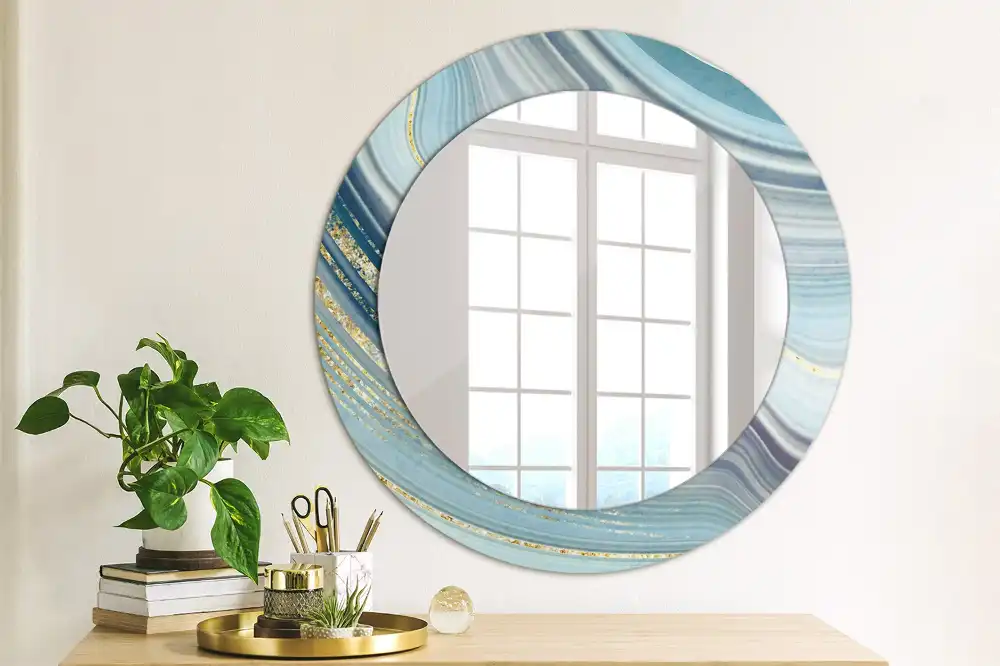 Round mirror frame with print Blue marble