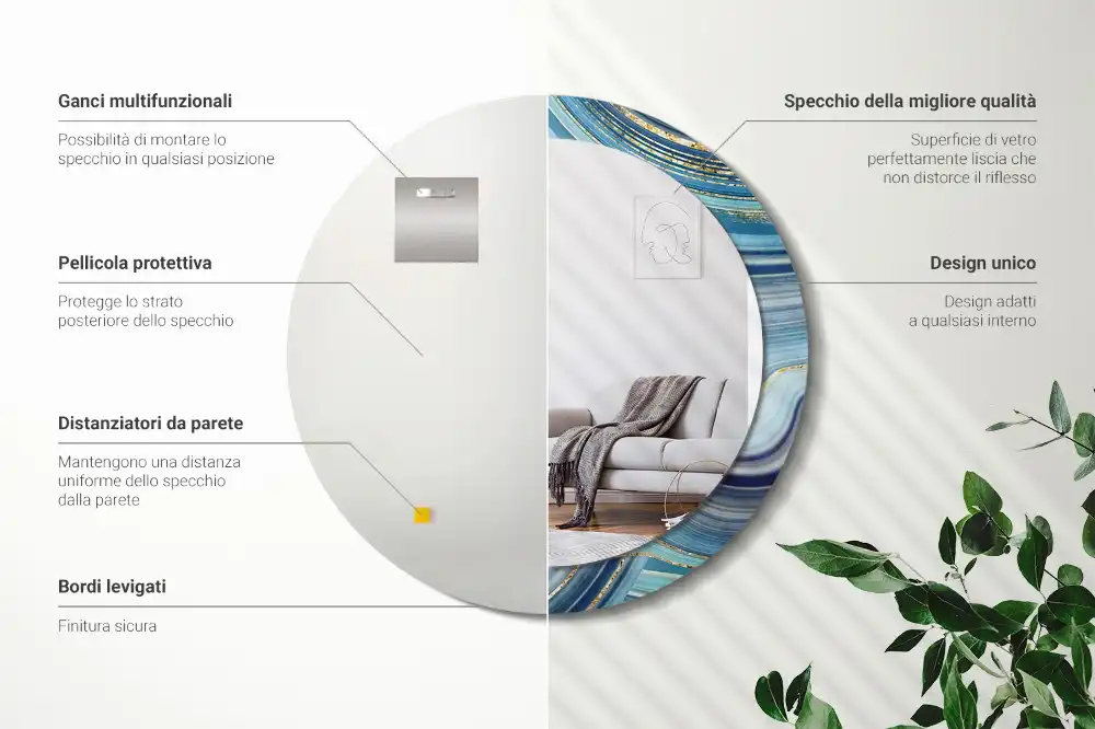 Round mirror frame with print Blue marble