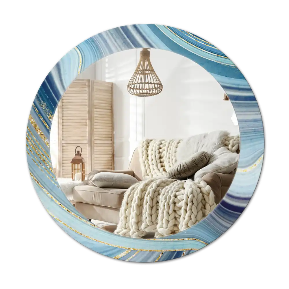 Round mirror frame with print Blue marble