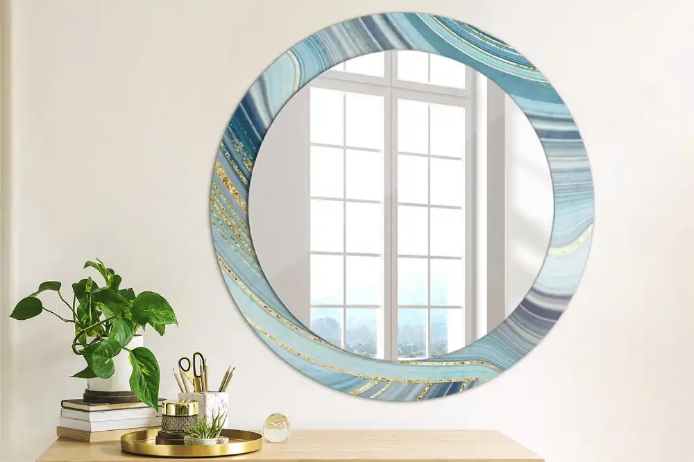 Round mirror frame with print Blue marble