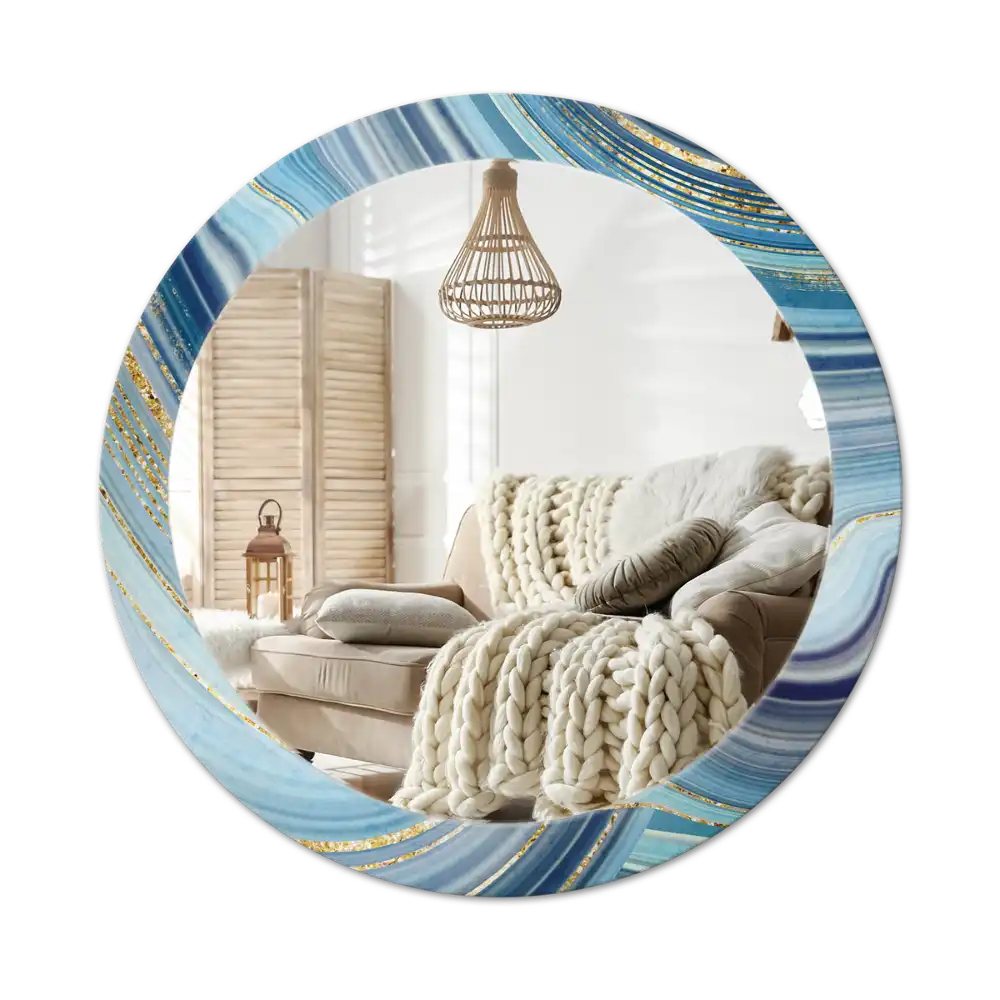 Round mirror frame with print Blue marble