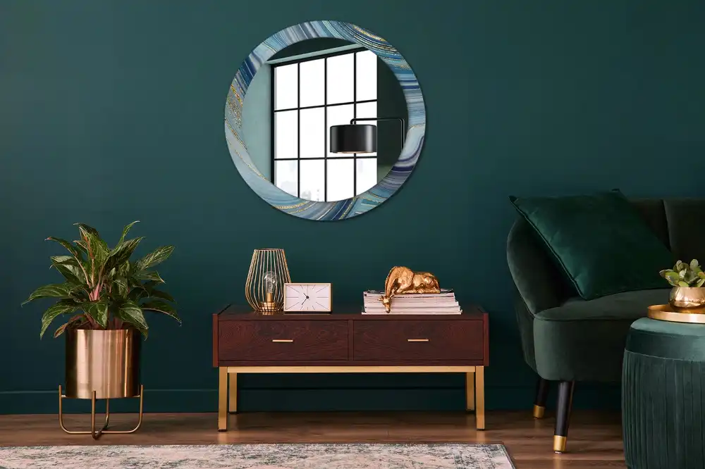 Round mirror frame with print Blue marble